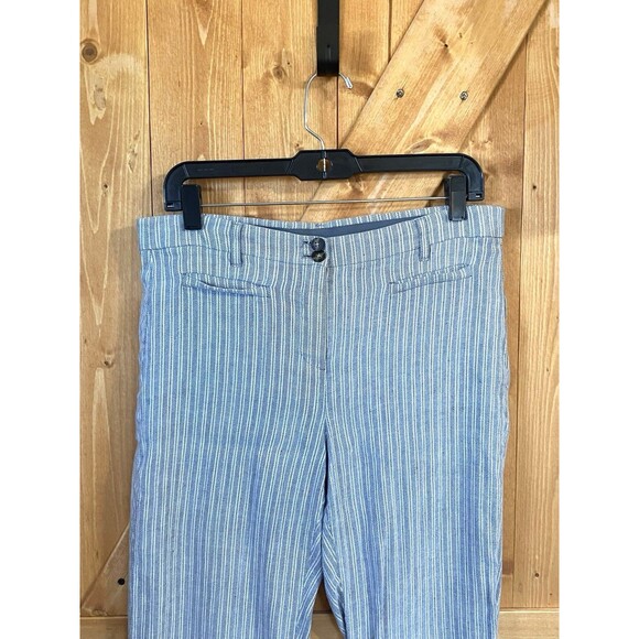 J Jill Women’s Linen Stretch Pants Size 10 Blue White Stripe Pull-On Lightweight - Picture 3 of 14